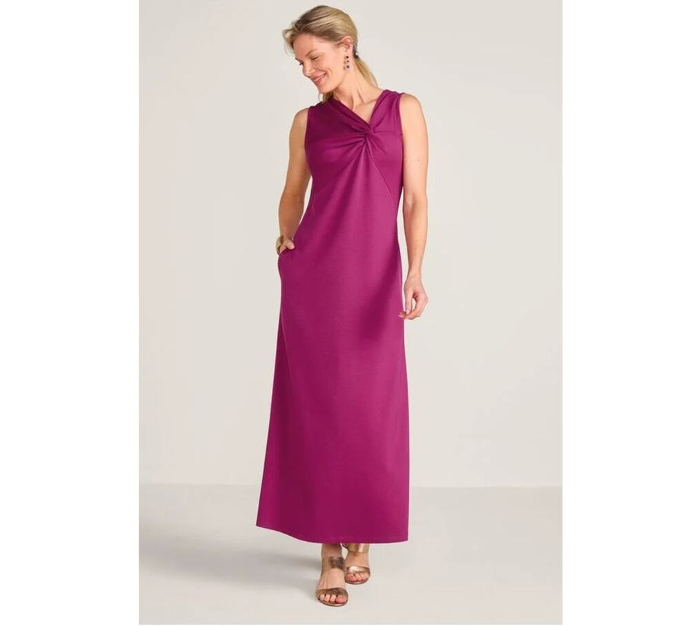 Soft Surroundings Hannah Maxi Dress Small Raspberry Twist Neck Scooba Knit Soft